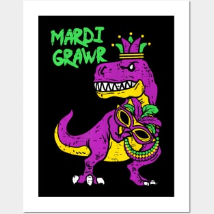 Mardi Grawr TRex Dino Toddler Kids Mardi Gras Boys Posters and Art